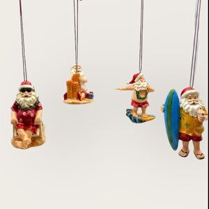 Beach Santa Christmas Ornaments Set Of 4 Resin Surfing Sandcastle